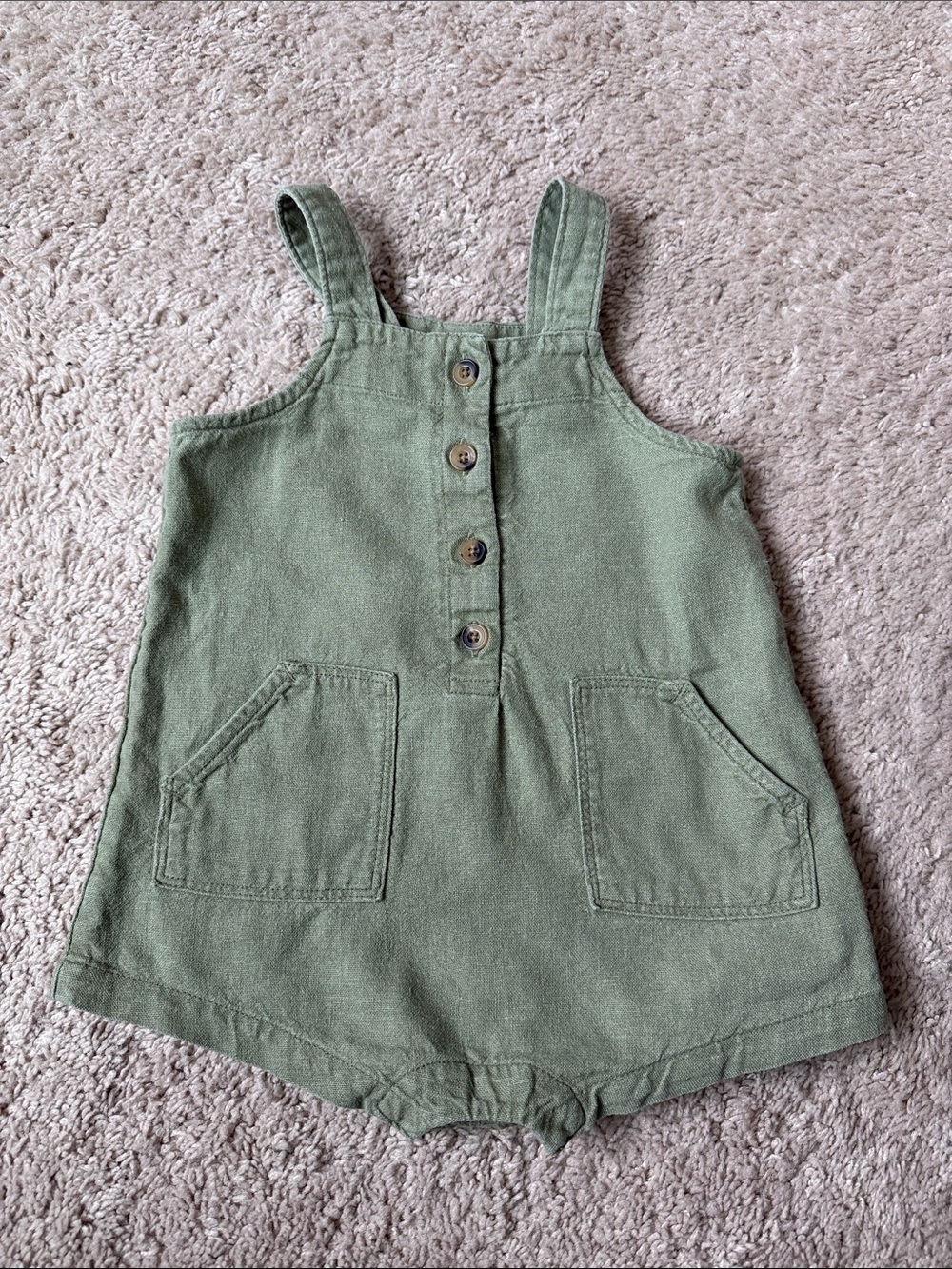 Old Navy Linen Blend Olive  Green Unisex Toddler Romper  size 12-18 months
